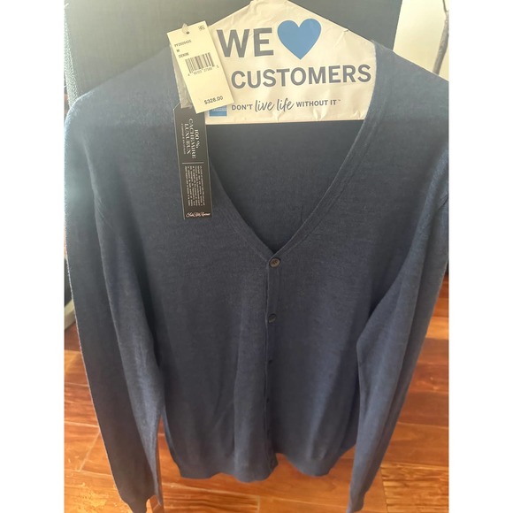 Saks Fifth Avenue Denim Blue Button Down Sweater M NWT - Picture 1 of 2